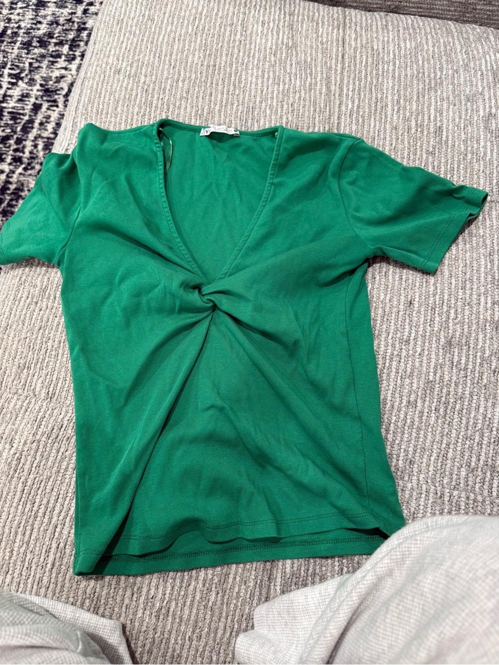 Zara Emerald Green Twist-Front Short Sleeve Tee